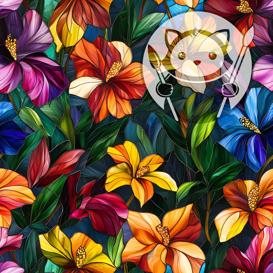 Next Level Sheet - Printed Acrylic and Plywood - Colourful Flowers Stained Glass Pattern