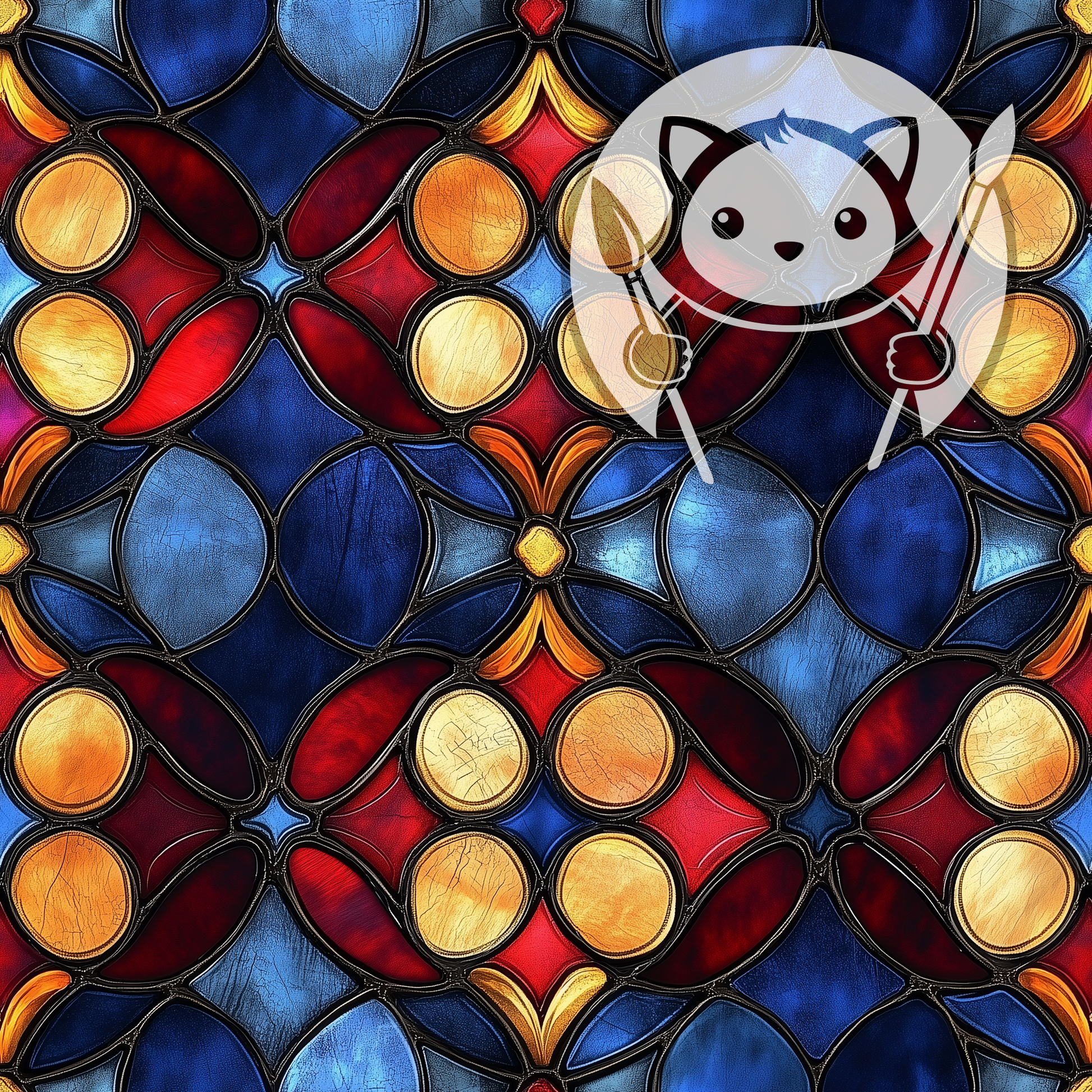 Next Level Sheet - Printed Acrylic and Plywood - Stained Glass Imitation - Blue and Yellow Circles Pattern