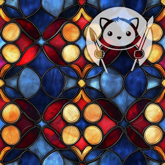 Next Level Sheet - Printed Acrylic and Plywood - Stained Glass Imitation - Blue and Yellow Circles Pattern
