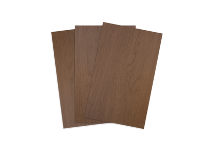 Three brown wooden panels on a white background