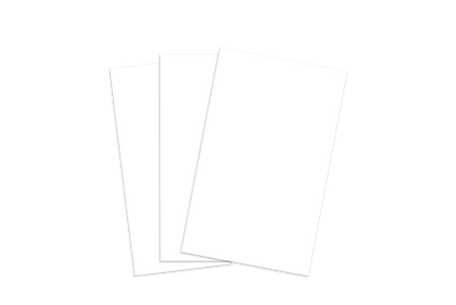 Three white rectangular cards stacked on a white background