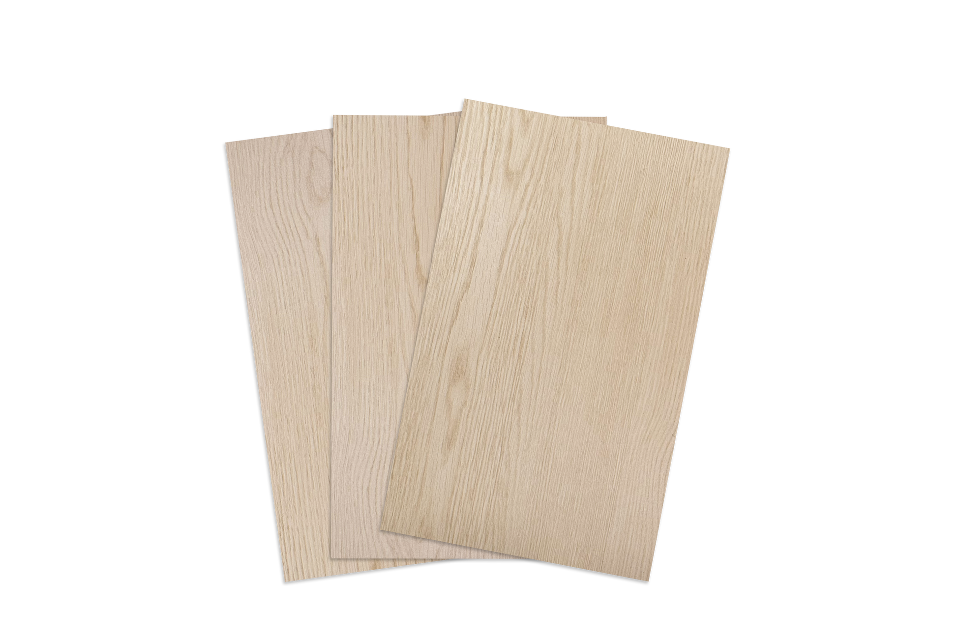 Three pieces of beige wooden sheet on a white background