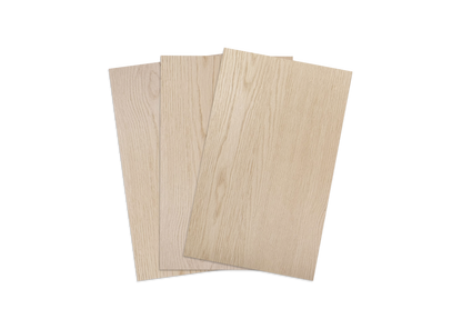 Three pieces of beige wooden sheet on a white background