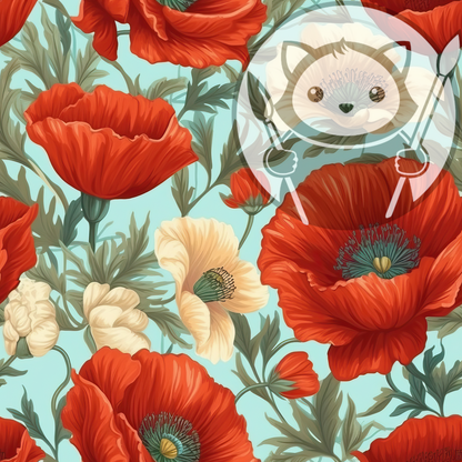 Next Level Sheet - UV Printed Plywood and Acrylic Sheets - White and Red Poppies - Pattern