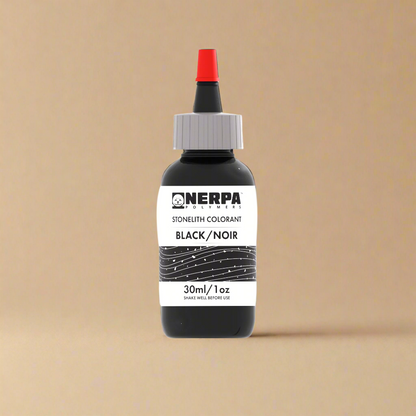 Bottle of Nerpa stonelith colorant in black on a white background