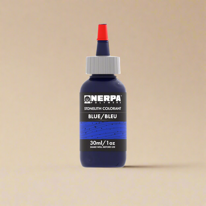 Blue bottle of Nerpa Stonelith Colorant with red cap on a white background