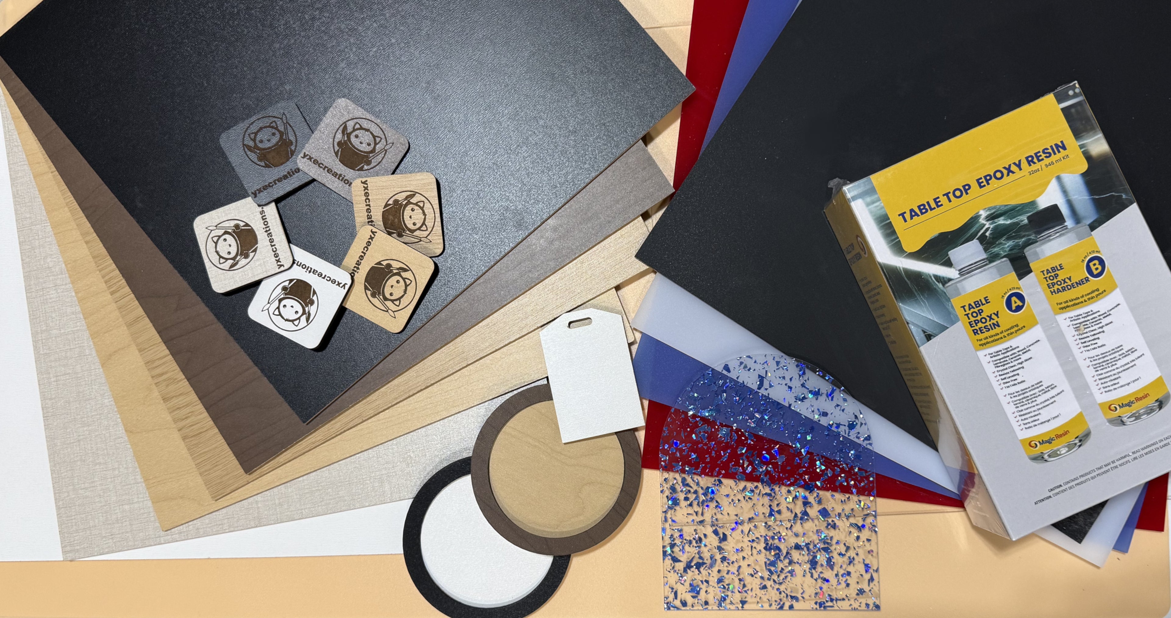 YXE Creations Craft Hub Acrylic Sheets, Laser Plywood, Resin and blanks