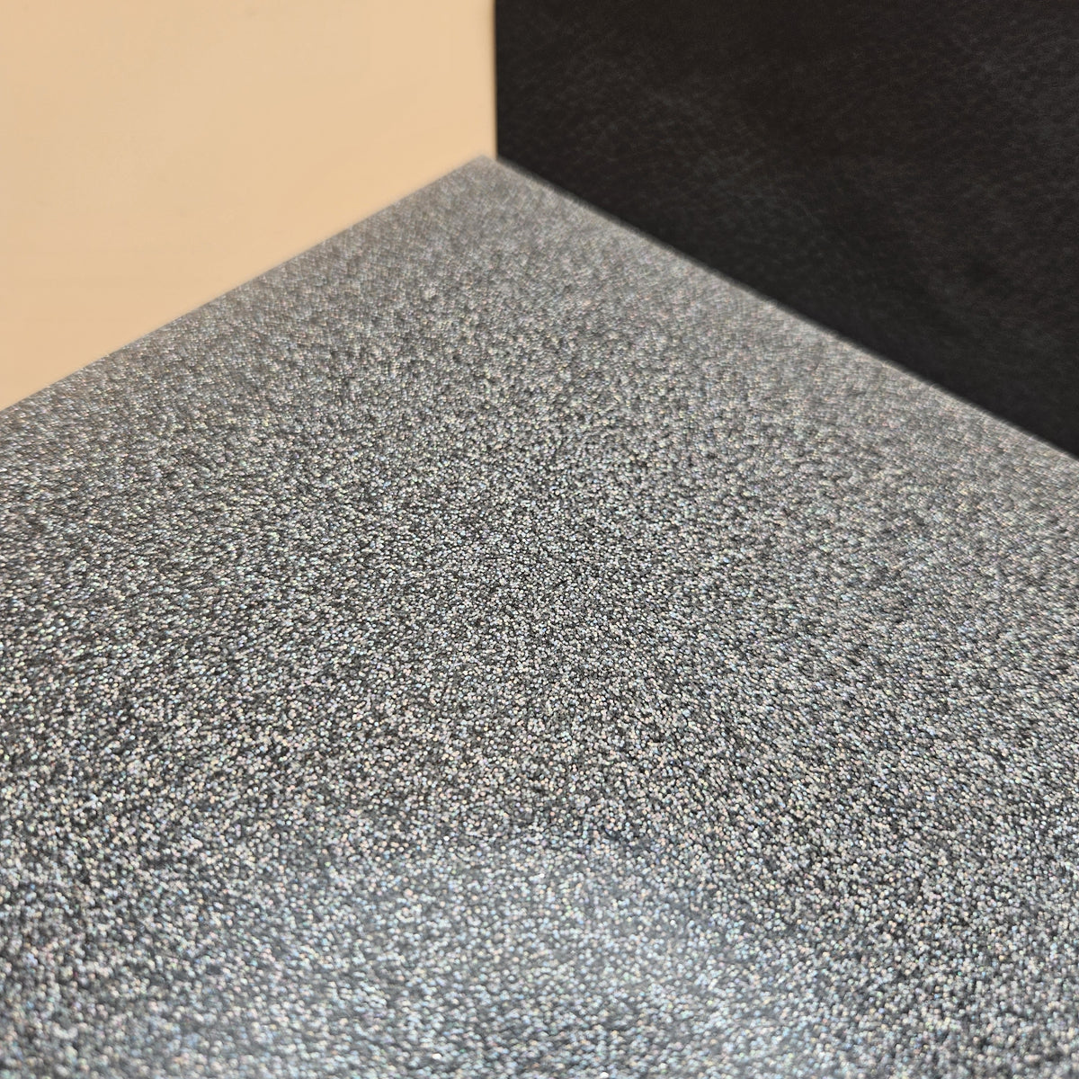 Holographic Silver glitter acrylic sheet, angled close-up