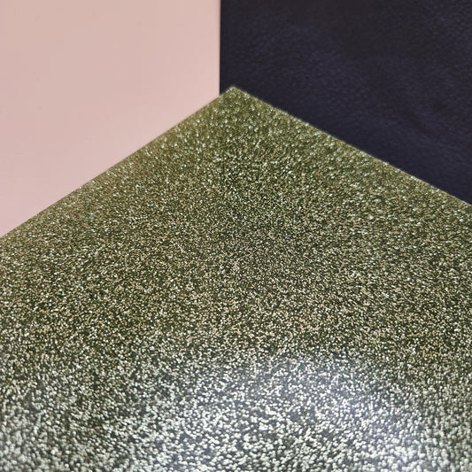 Olive Green glitter acrylic sheet, 2.8 mm, angled close-up