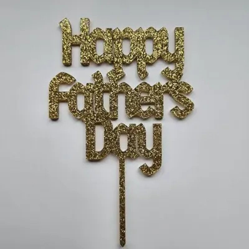 Gold glitter acrylic multi-line cake topper made with MyLaserTools