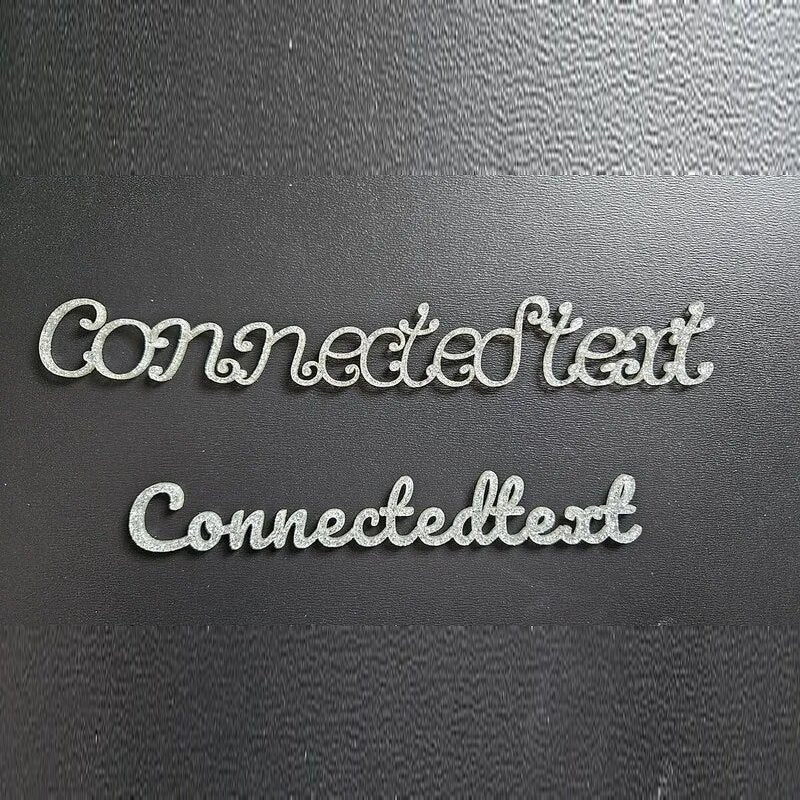 Silver glitter acrylic connected script text made with MyLaserTools