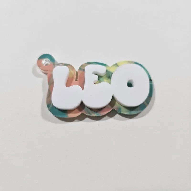 Two-layer acrylic name keychain made with MyLaserTools