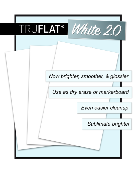 TRUFLAT White 2.0 sheets with text on a light blue background